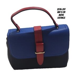 Stylish Blue Black Red Handbag Top Handle Zippered Pockets Tote Purse